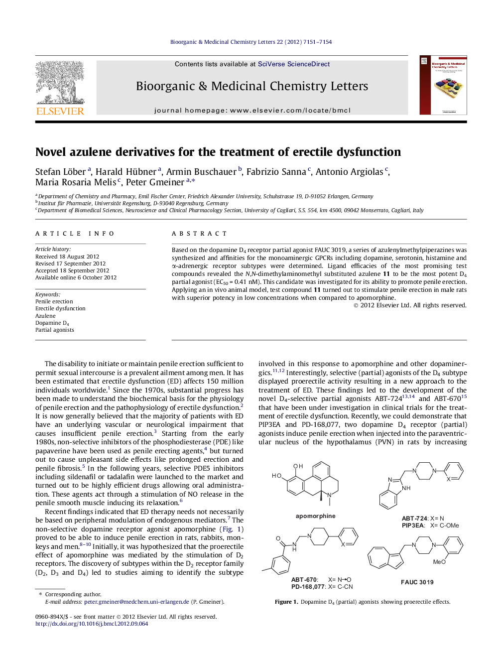 Novel azulene derivatives for the treatment of erectile dysfunction