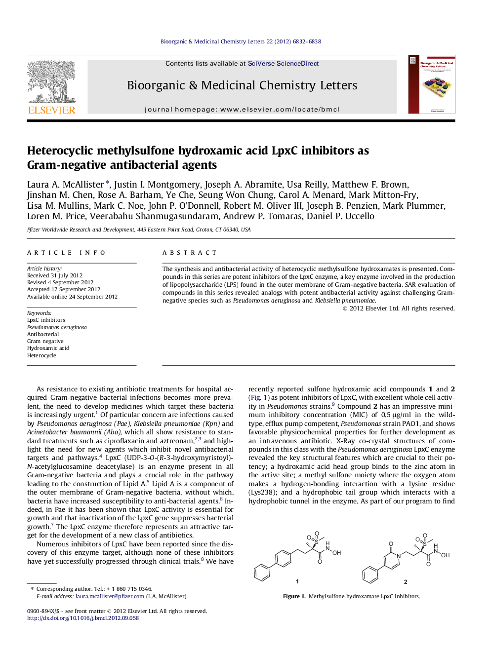 Heterocyclic methylsulfone hydroxamic acid LpxC inhibitors as Gram-negative antibacterial agents