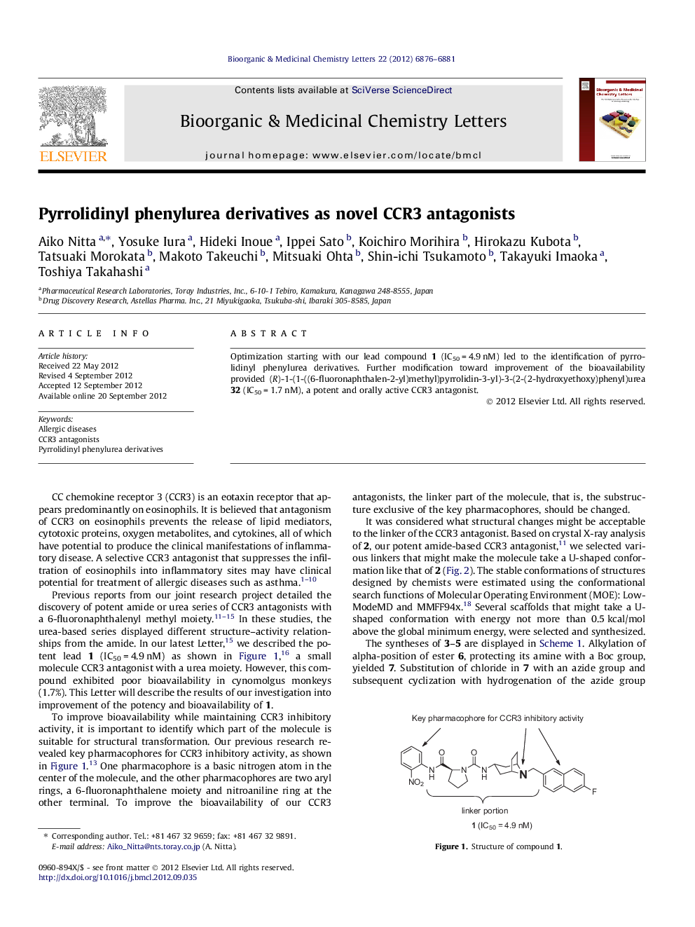 Pyrrolidinyl phenylurea derivatives as novel CCR3 antagonists