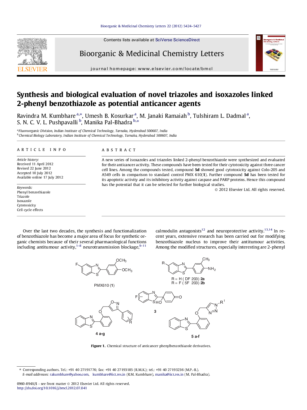 Synthesis and biological evaluation of novel triazoles and isoxazoles linked 2-phenyl benzothiazole as potential anticancer agents