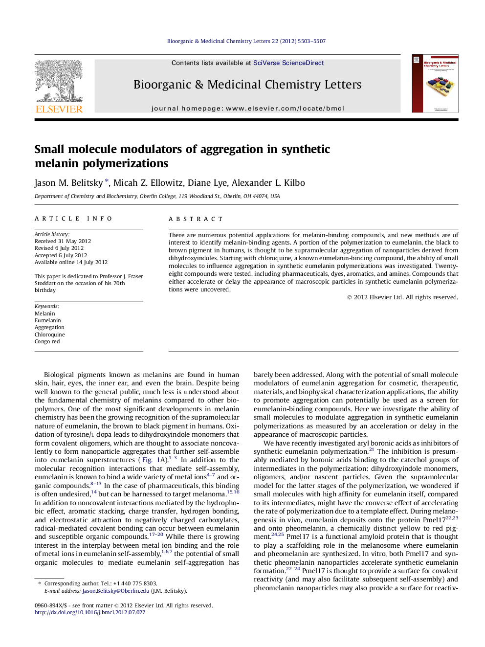 Small molecule modulators of aggregation in synthetic melanin polymerizations