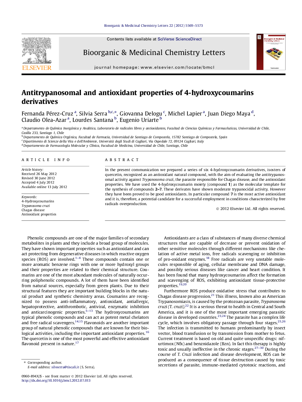 Antitrypanosomal and antioxidant properties of 4-hydroxycoumarins derivatives