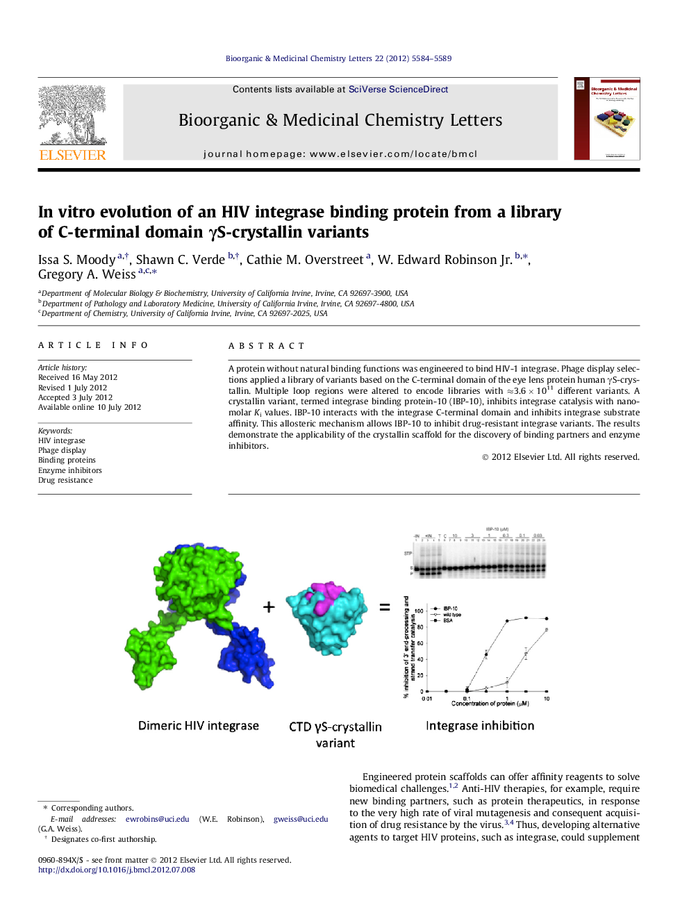 In vitro evolution of an HIV integrase binding protein from a library of C-terminal domain Î³S-crystallin variants