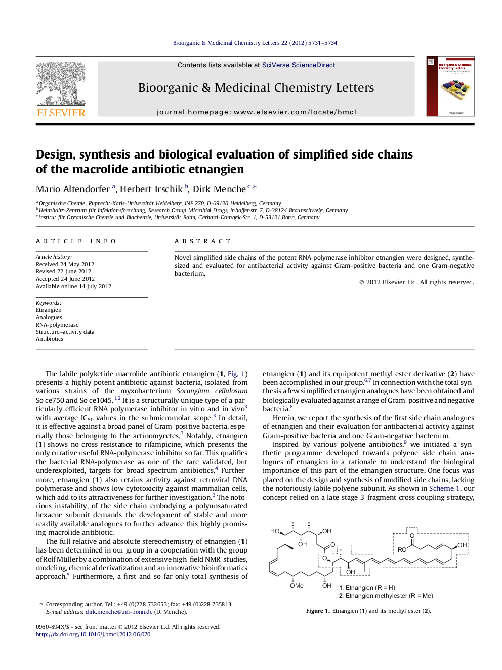 Design, synthesis and biological evaluation of simplified side chains of the macrolide antibiotic etnangien