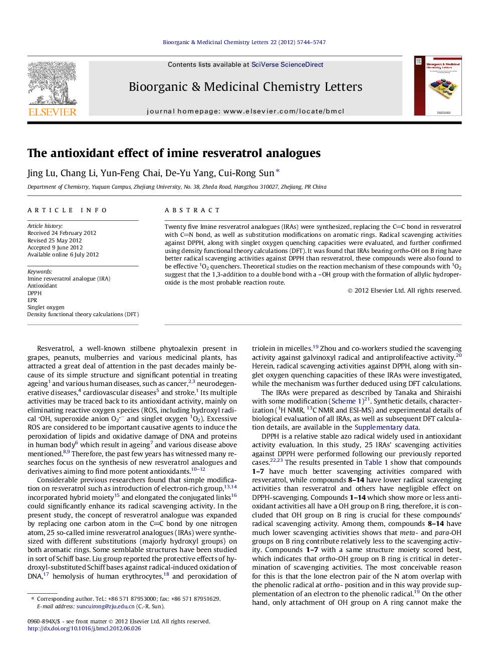 The antioxidant effect of imine resveratrol analogues