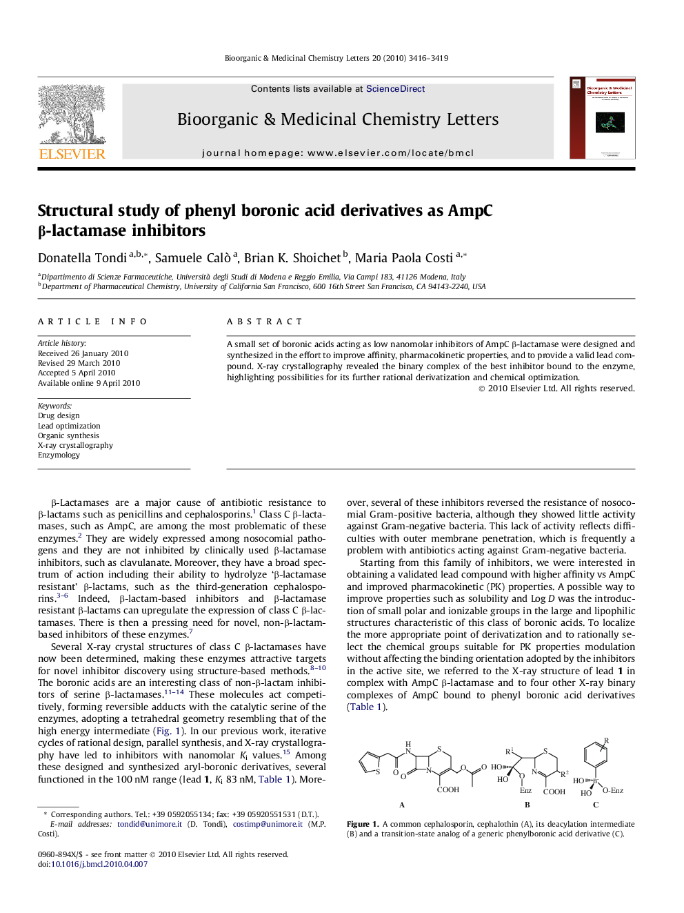 Structural study of phenyl boronic acid derivatives as AmpC Î²-lactamase inhibitors