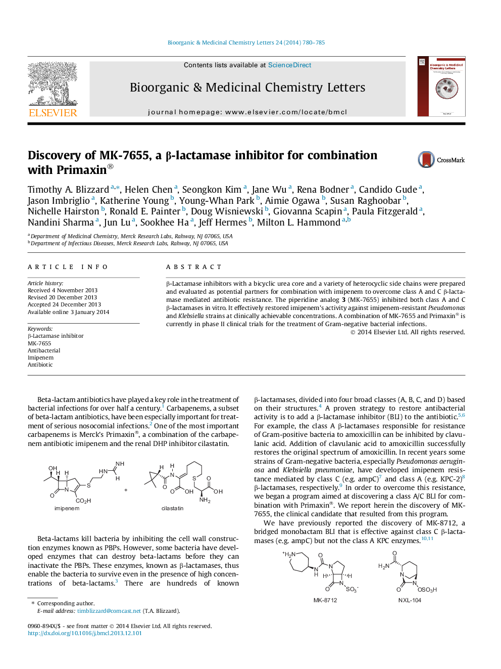 Discovery of MK-7655, a Î²-lactamase inhibitor for combination with Primaxin®