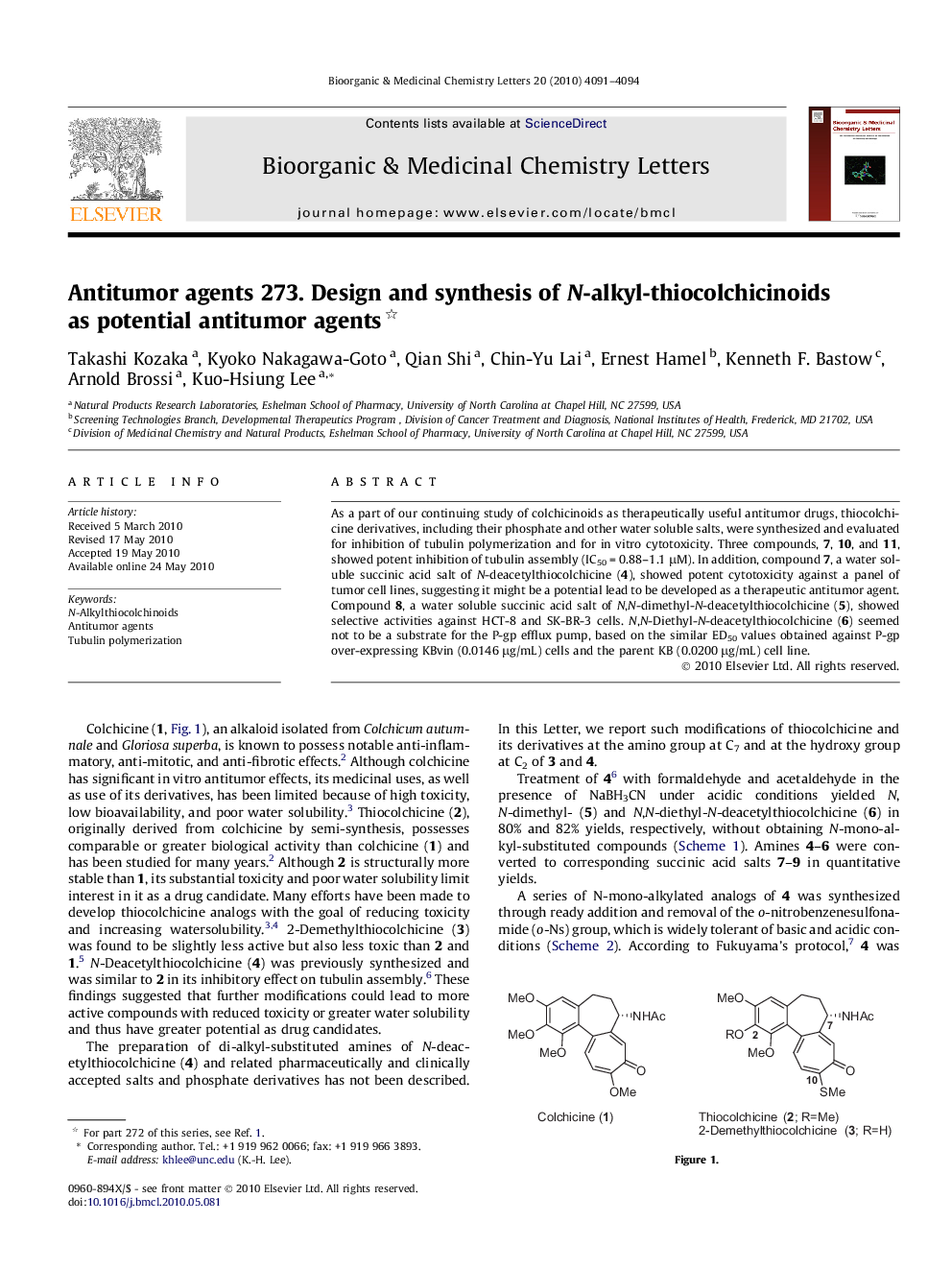 عکس صفحه اول مقاله: Antitumor agents 273. Design and synthesis of N-alkyl-thiocolchicinoids as potential antitumor agents Antitumor agents 273. Design and synthesis of N-alkyl-thiocolchicinoids as potential antitumor agents
