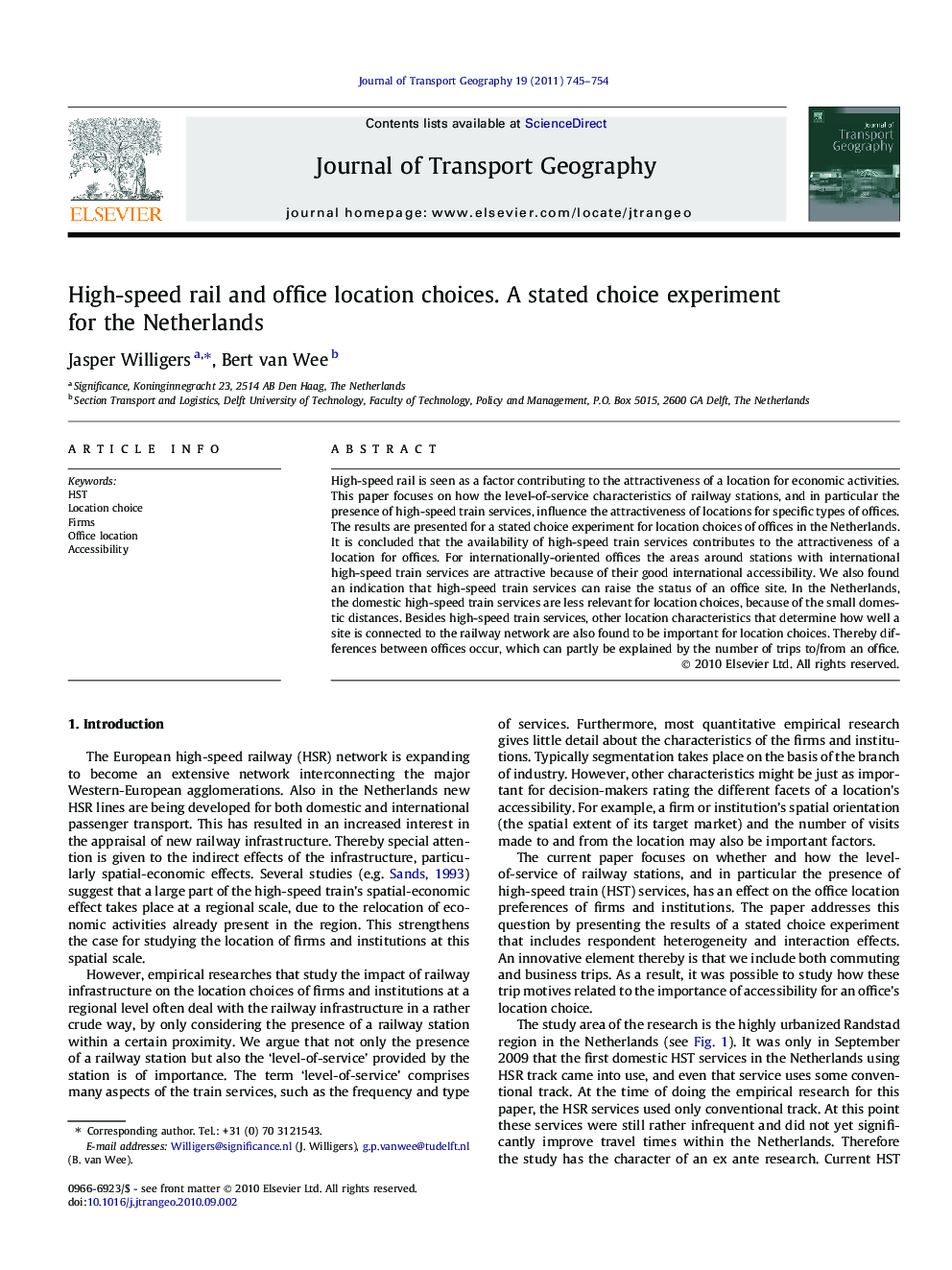 High-speed rail and office location choices. A stated choice experiment for the Netherlands