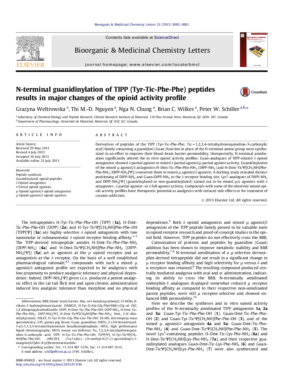 N-terminal guanidinylation of TIPP (Tyr-Tic-Phe-Phe) peptides results in major changes of the opioid activity profile