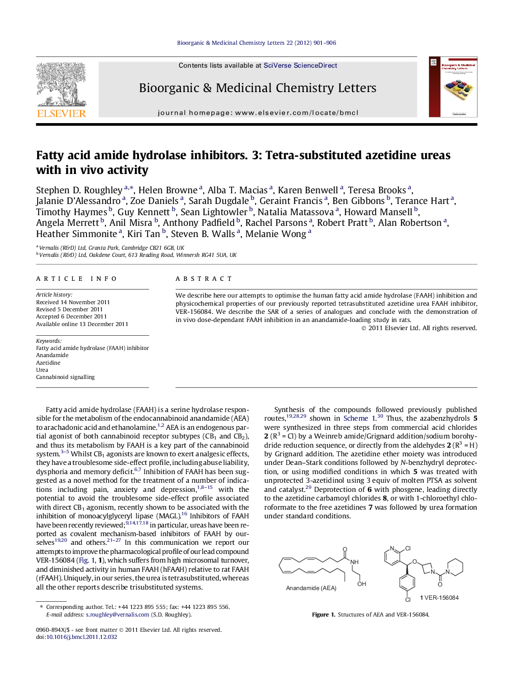 Fatty acid amide hydrolase inhibitors. 3: Tetra-substituted azetidine ureas with in vivo activity