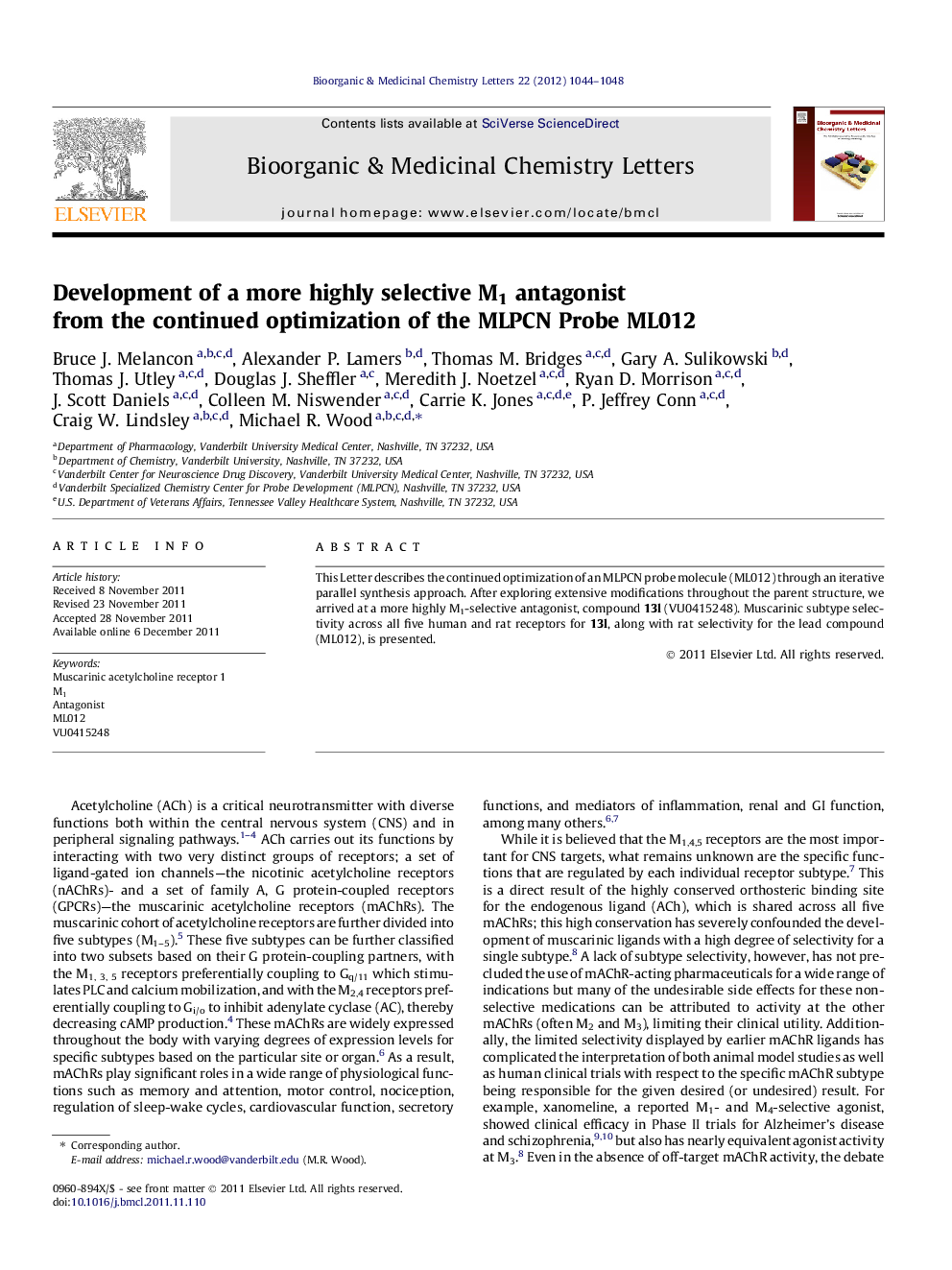 Development of a more highly selective M1 antagonist from the continued optimization of the MLPCN Probe ML012