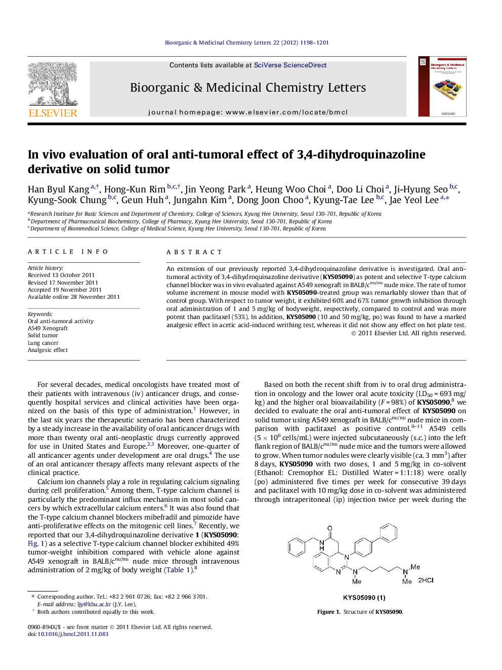 In vivo evaluation of oral anti-tumoral effect of 3,4-dihydroquinazoline derivative on solid tumor