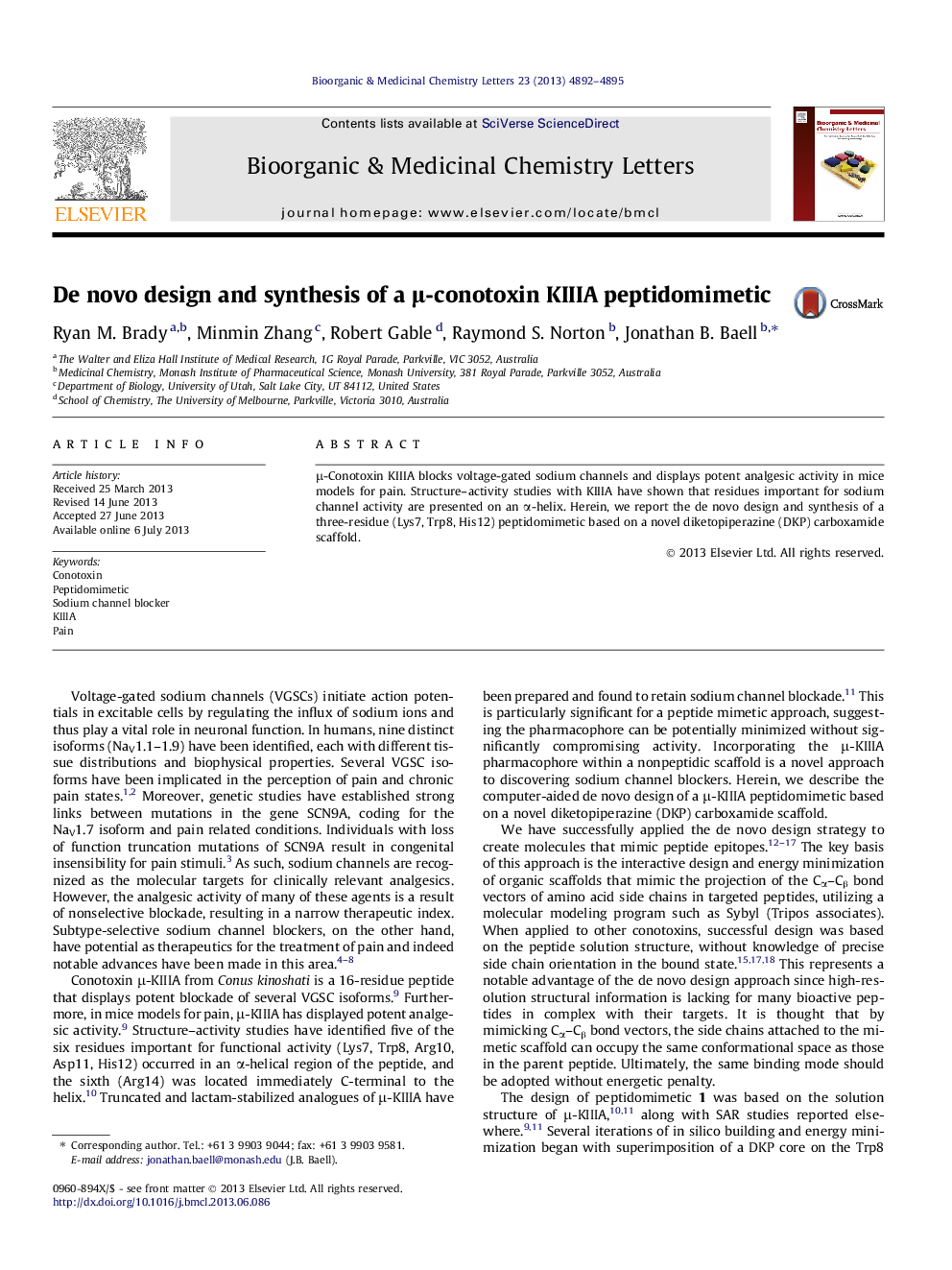 De novo design and synthesis of a Î¼-conotoxin KIIIA peptidomimetic