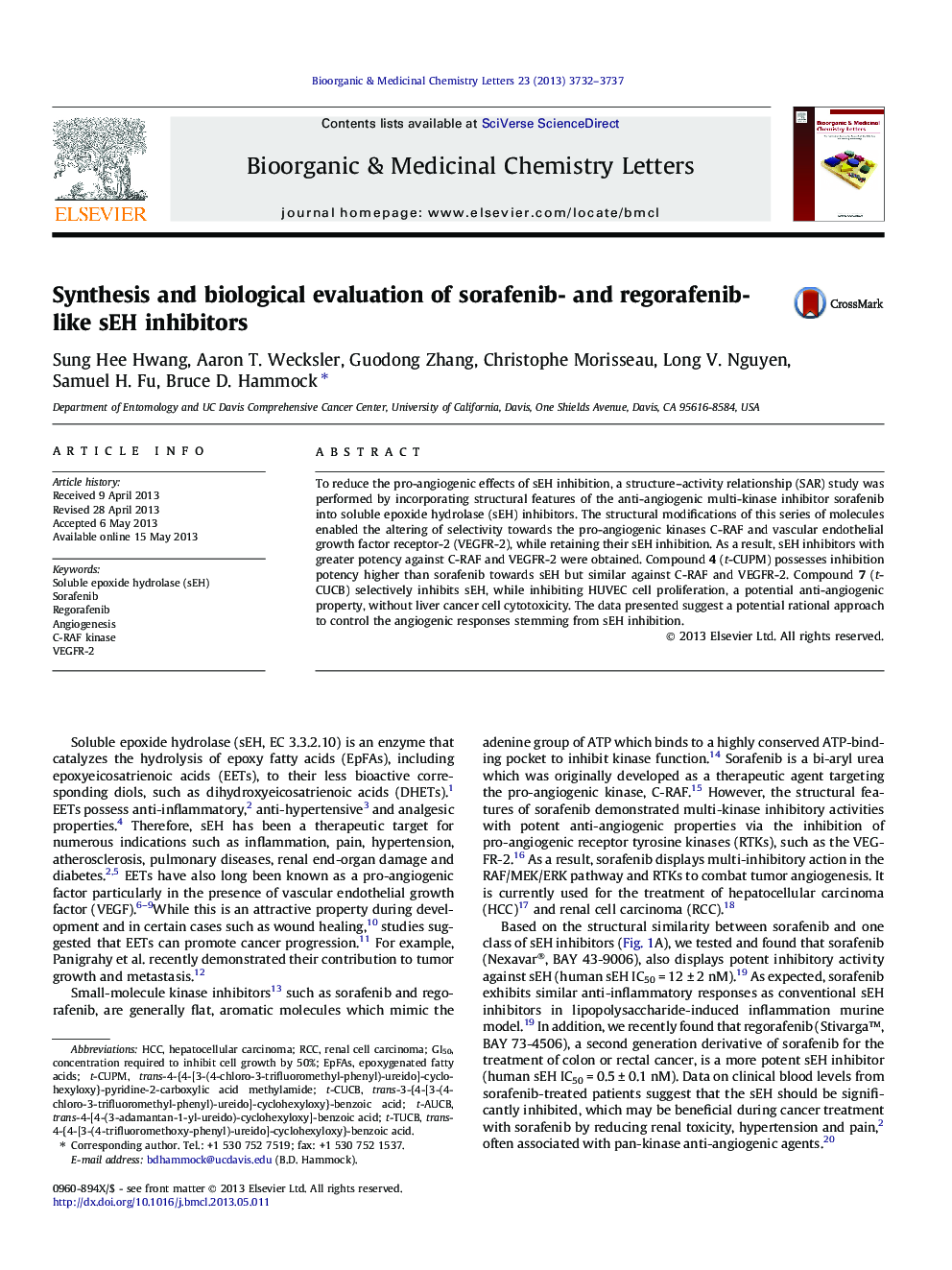 Synthesis and biological evaluation of sorafenib- and regorafenib-like sEH inhibitors
