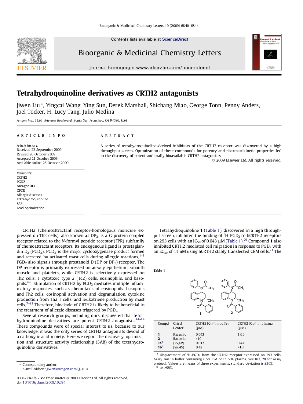 Tetrahydroquinoline derivatives as CRTH2 antagonists