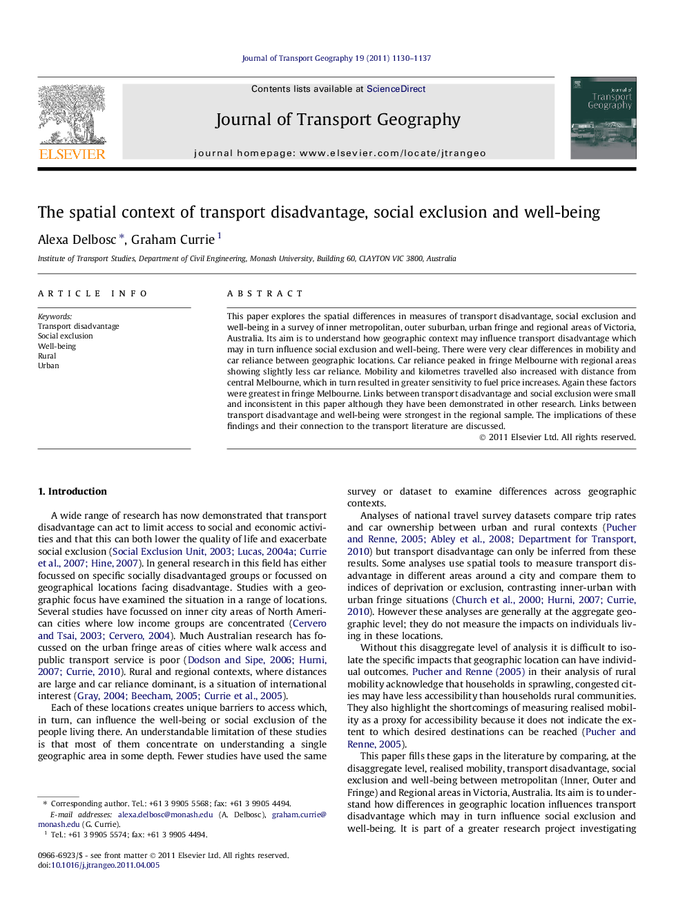 The spatial context of transport disadvantage, social exclusion and well-being