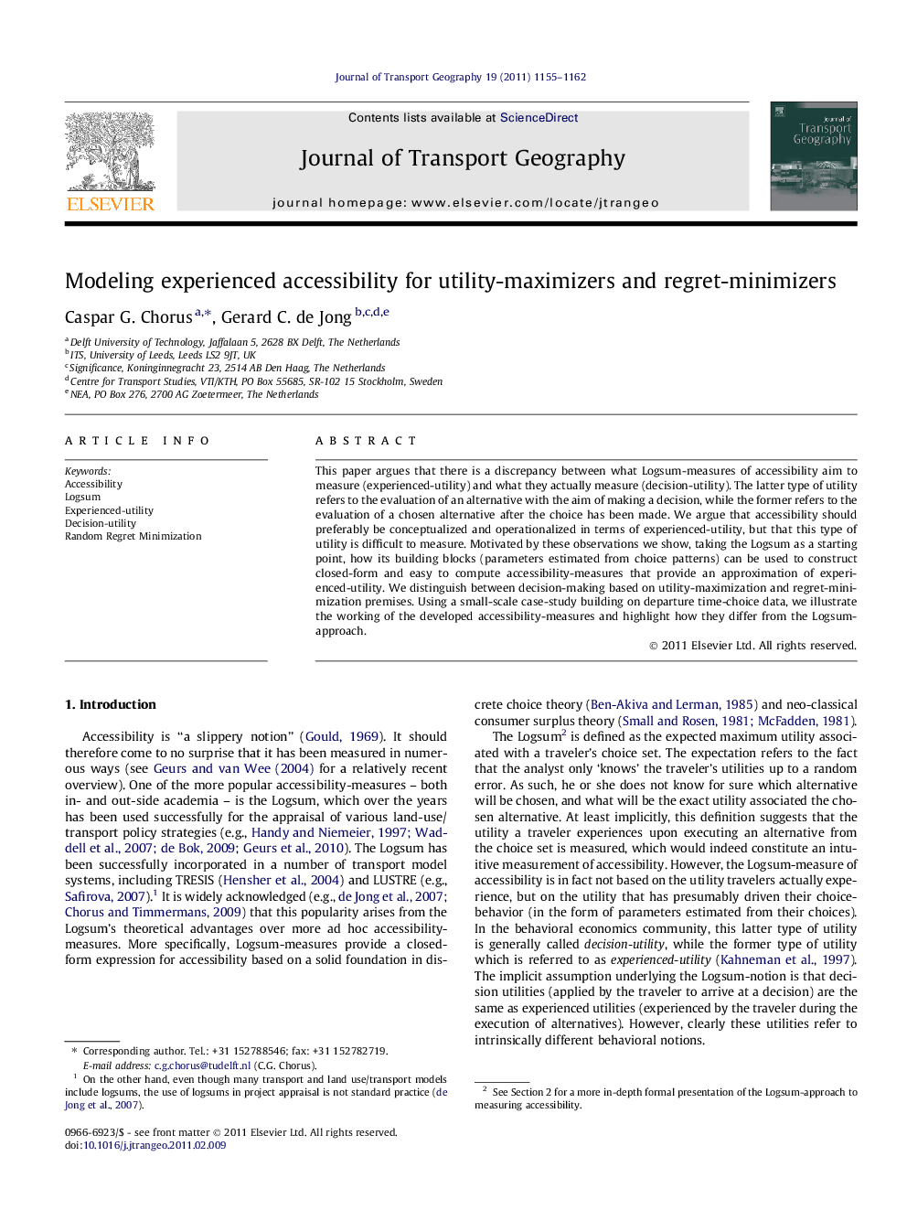 عکس صفحه اول مقاله: Modeling experienced accessibility for utility-maximizers and regret-minimizers Modeling experienced accessibility for utility-maximizers and regret-minimizers