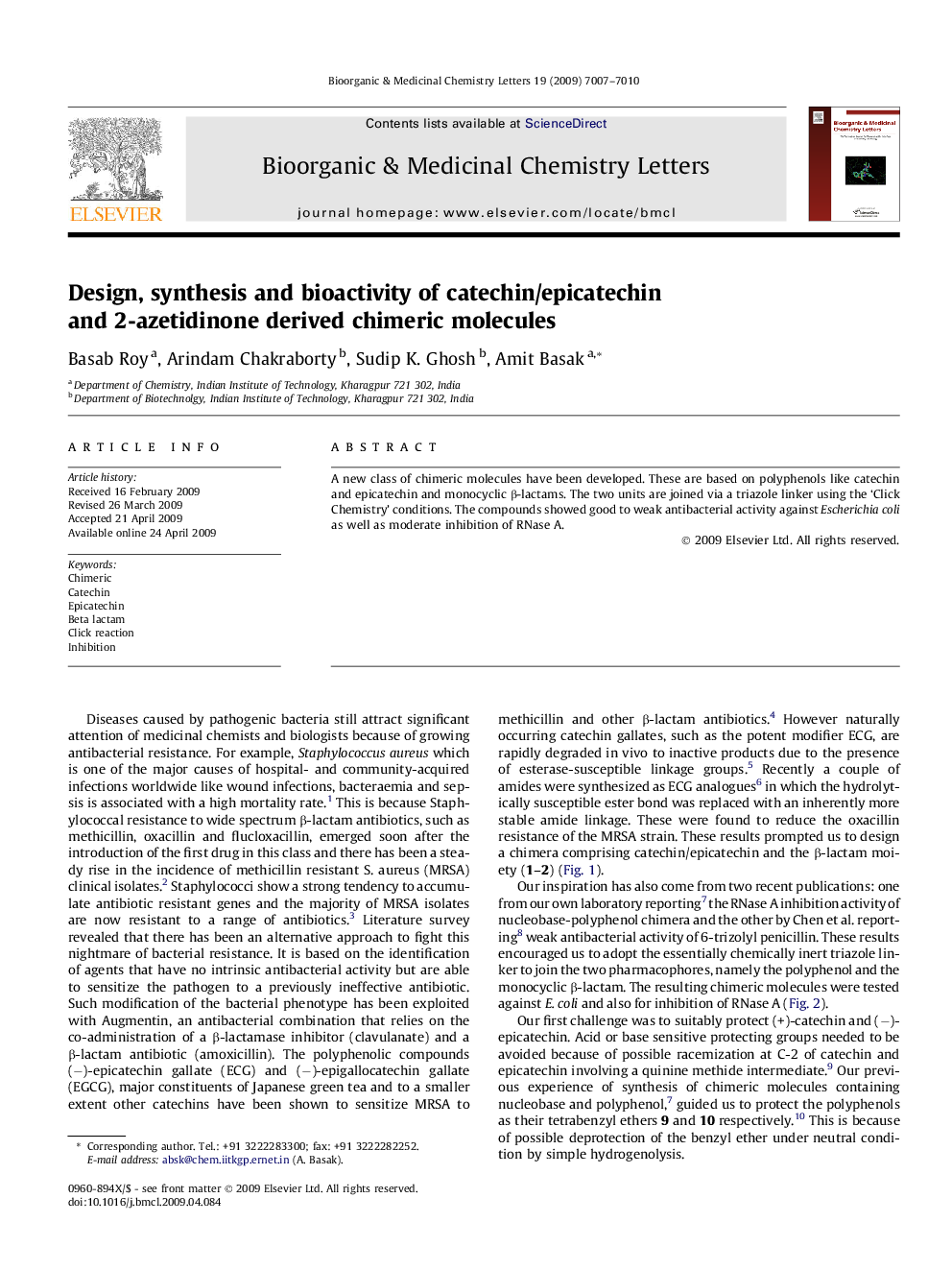 Design, synthesis and bioactivity of catechin/epicatechin and 2-azetidinone derived chimeric molecules