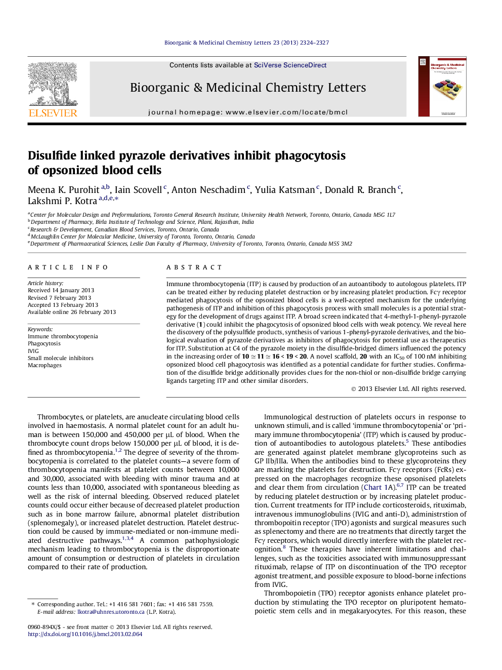 Disulfide linked pyrazole derivatives inhibit phagocytosis of opsonized blood cells