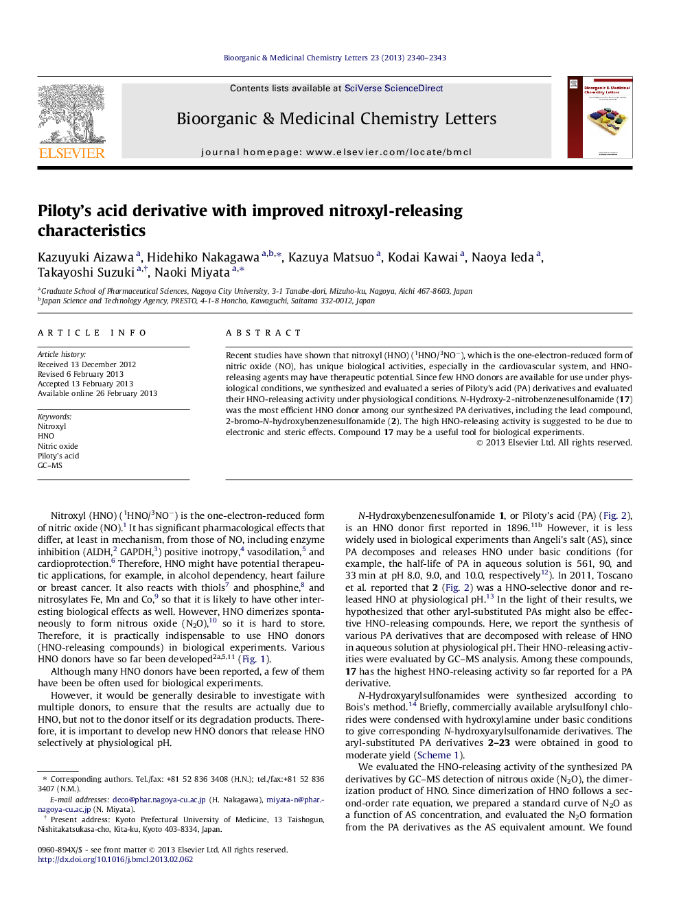 Piloty's acid derivative with improved nitroxyl-releasing characteristics