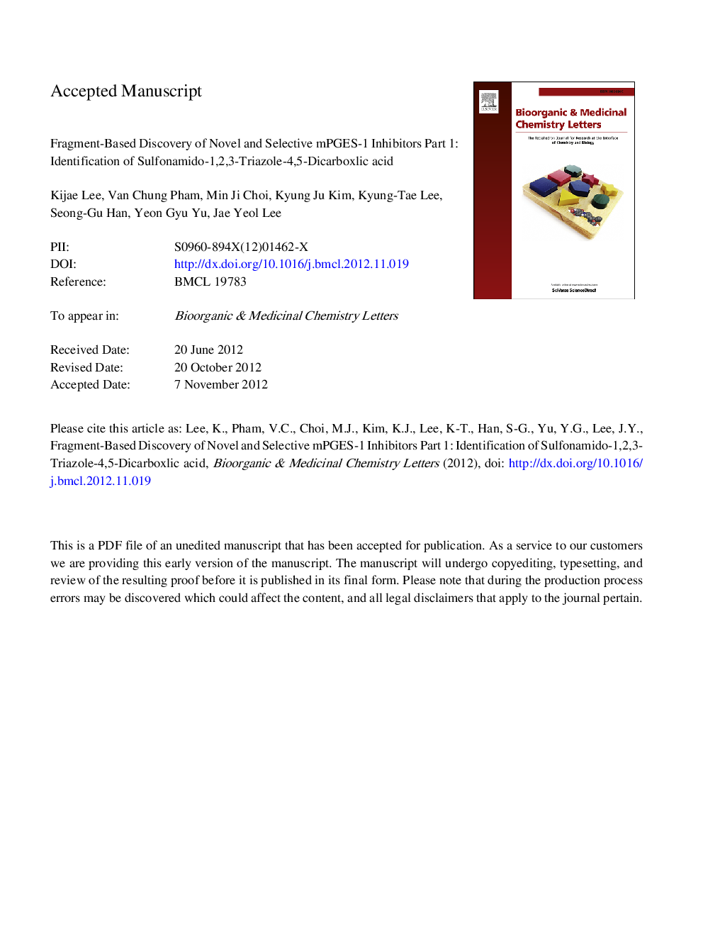 Fragment-based discovery of novel and selective mPGES-1 inhibitors Part 1: Identification of sulfonamido-1,2,3-triazole-4,5-dicarboxylic acid