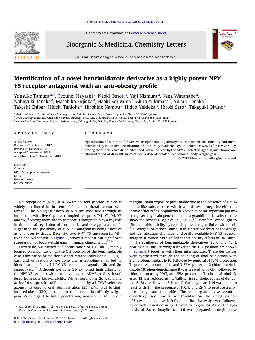 Identification of a novel benzimidazole derivative as a highly potent NPY Y5 receptor antagonist with an anti-obesity profile