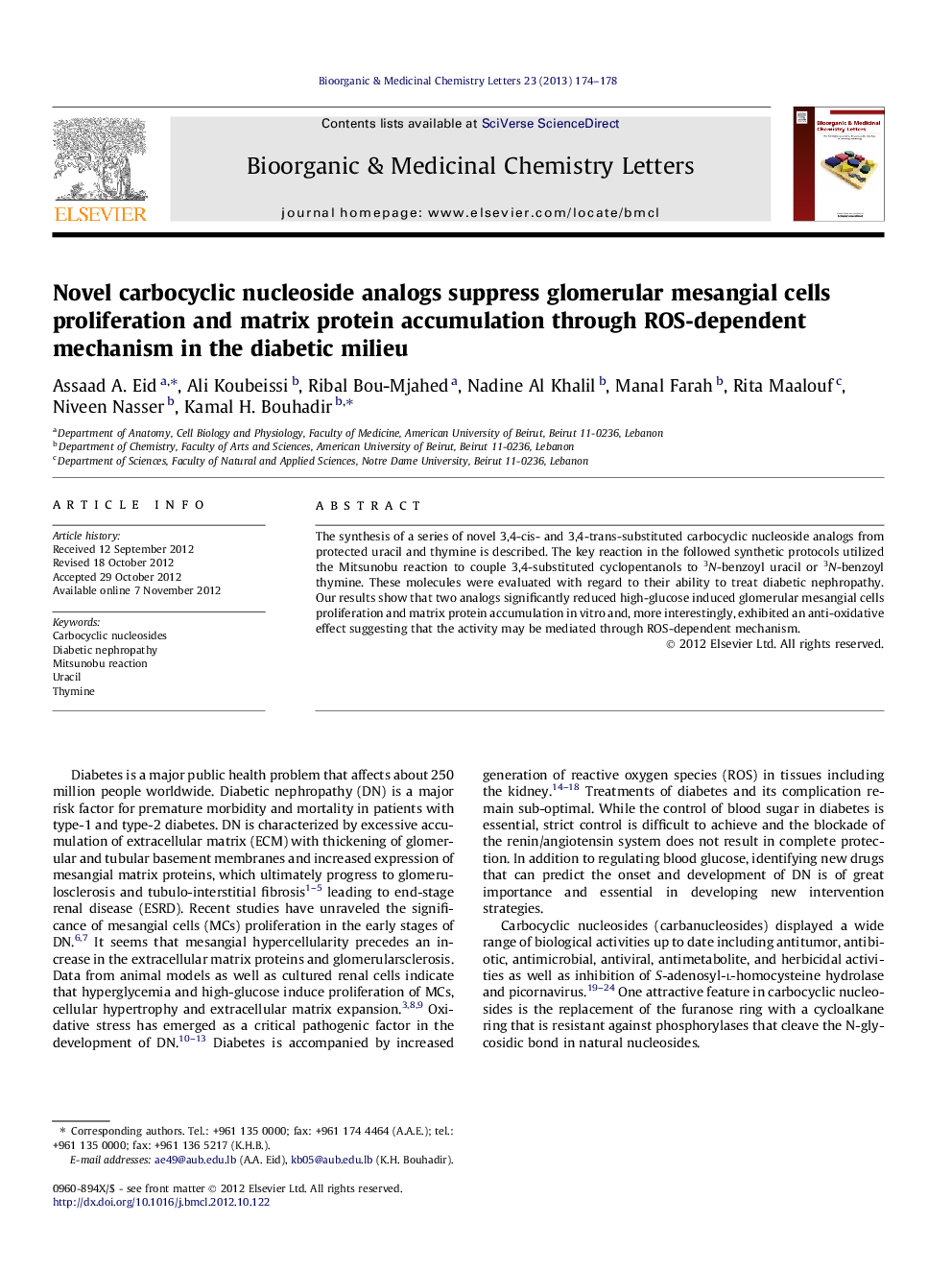 Novel carbocyclic nucleoside analogs suppress glomerular mesangial cells proliferation and matrix protein accumulation through ROS-dependent mechanism in the diabetic milieu