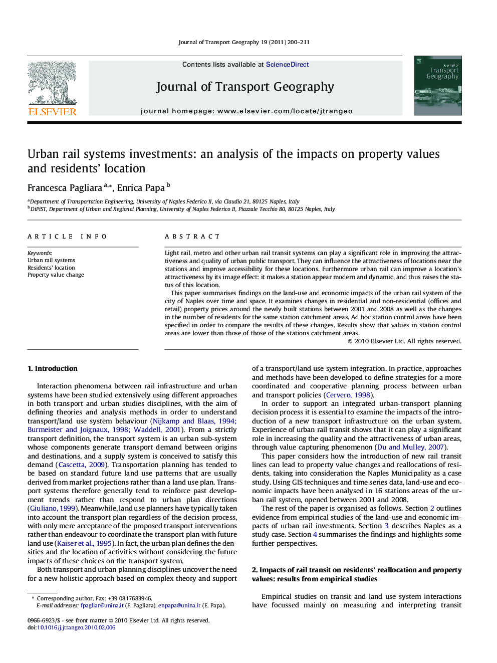 عکس صفحه اول مقاله: Urban rail systems investments: an analysis of the impacts on property values and residents’ location Urban rail systems investments: an analysis of the impacts on property values and residents’ location