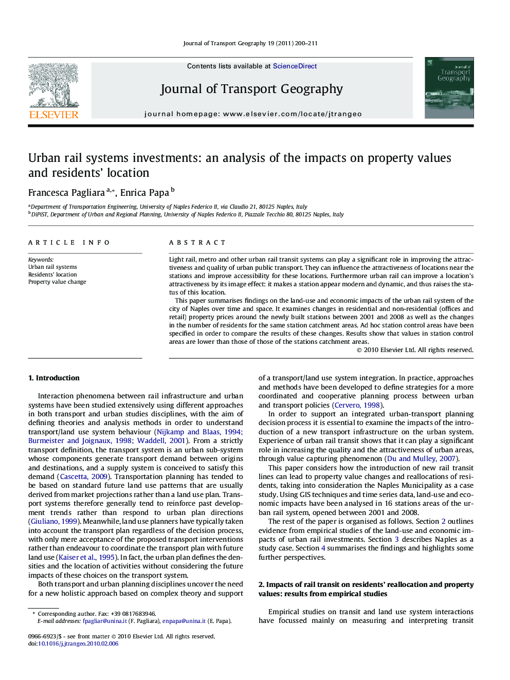 Urban rail systems investments: an analysis of the impacts on property values and residents’ location