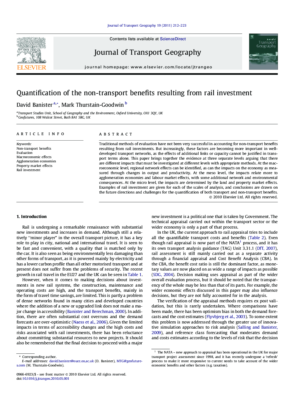 Quantification of the non-transport benefits resulting from rail investment