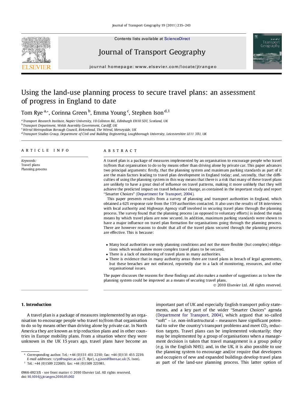 Using the land-use planning process to secure travel plans: an assessment of progress in England to date