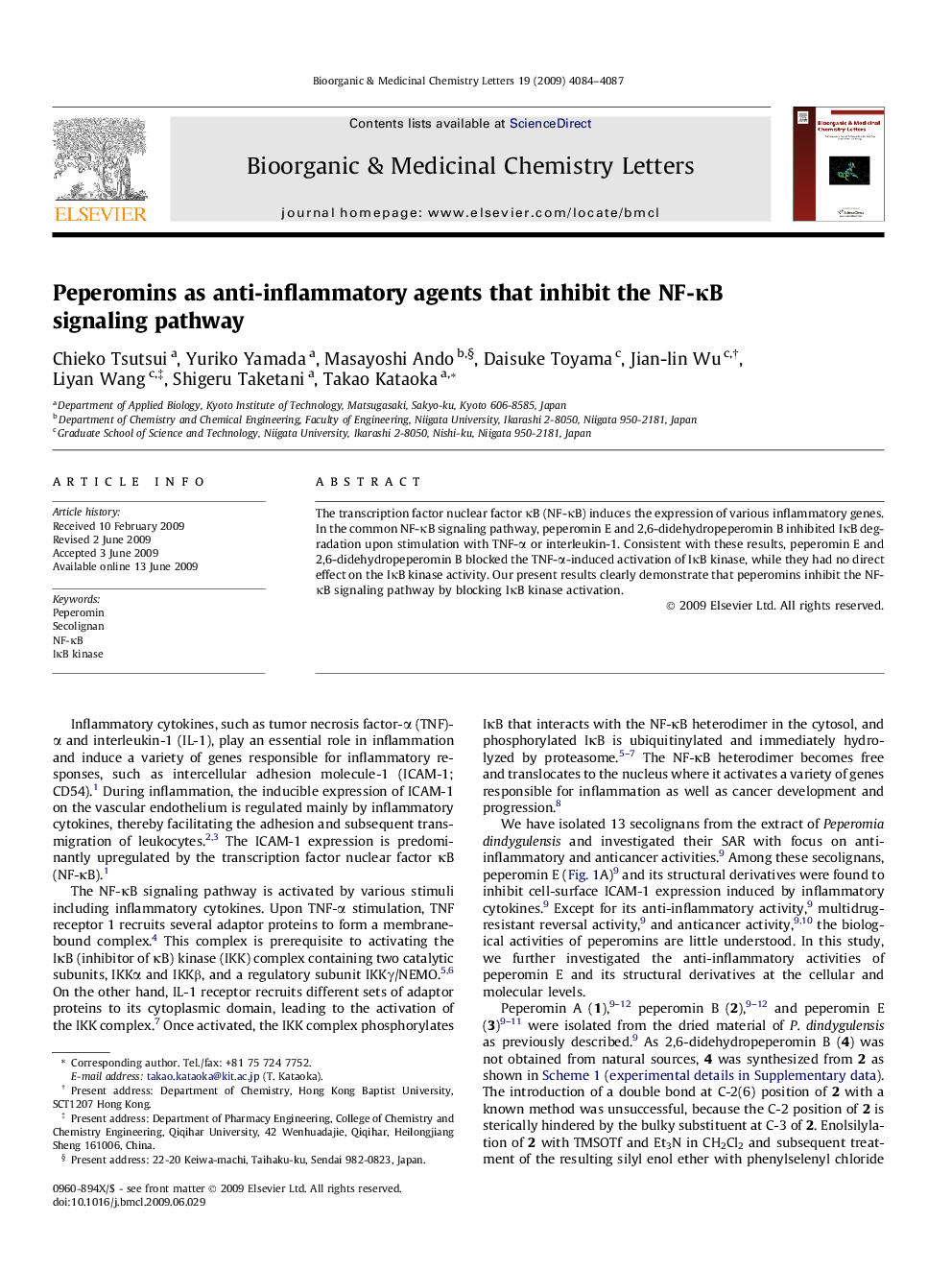 Peperomins as anti-inflammatory agents that inhibit the NF-ÎºB signaling pathway