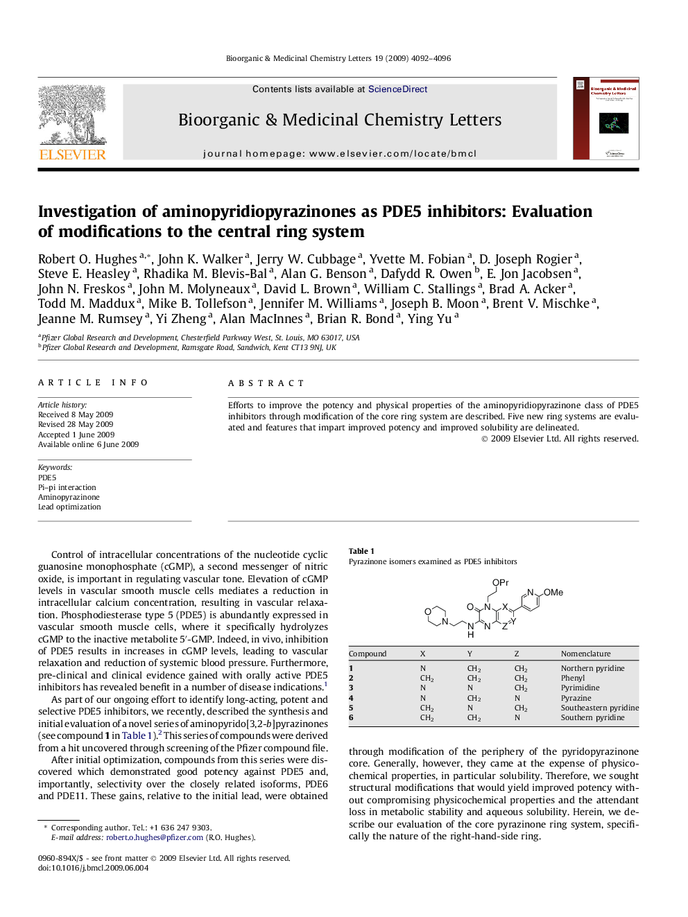 Investigation of aminopyridiopyrazinones as PDE5 inhibitors: Evaluation of modifications to the central ring system