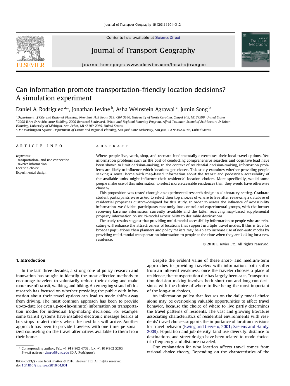 Can information promote transportation-friendly location decisions? A simulation experiment