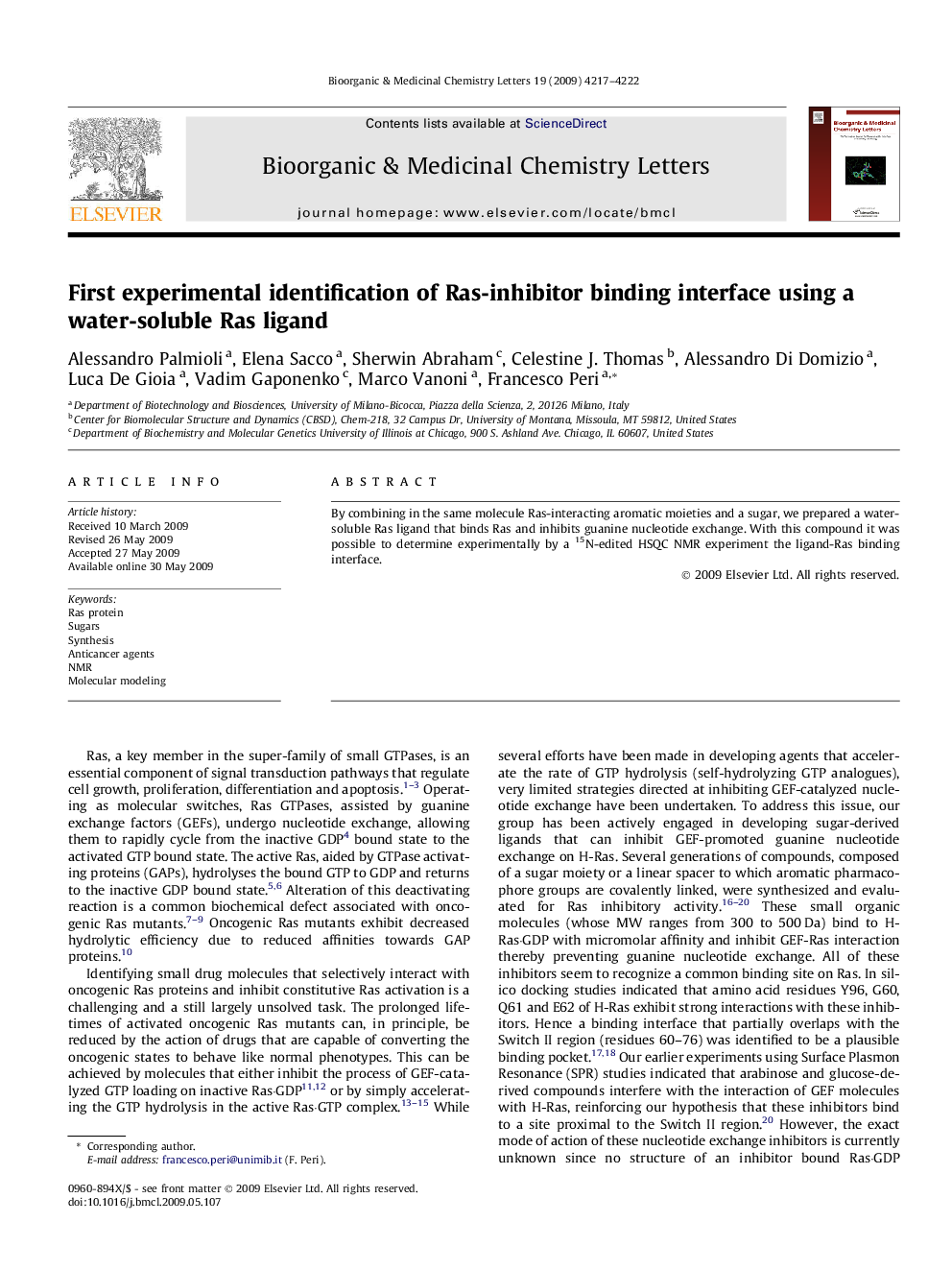 First experimental identification of Ras-inhibitor binding interface using a water-soluble Ras ligand