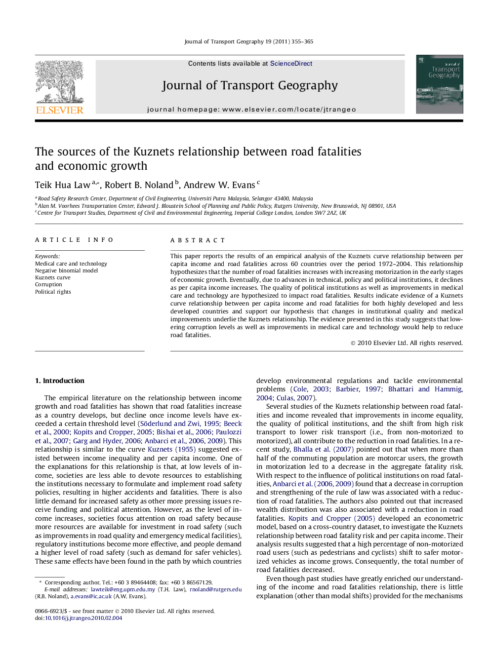 The sources of the Kuznets relationship between road fatalities and economic growth