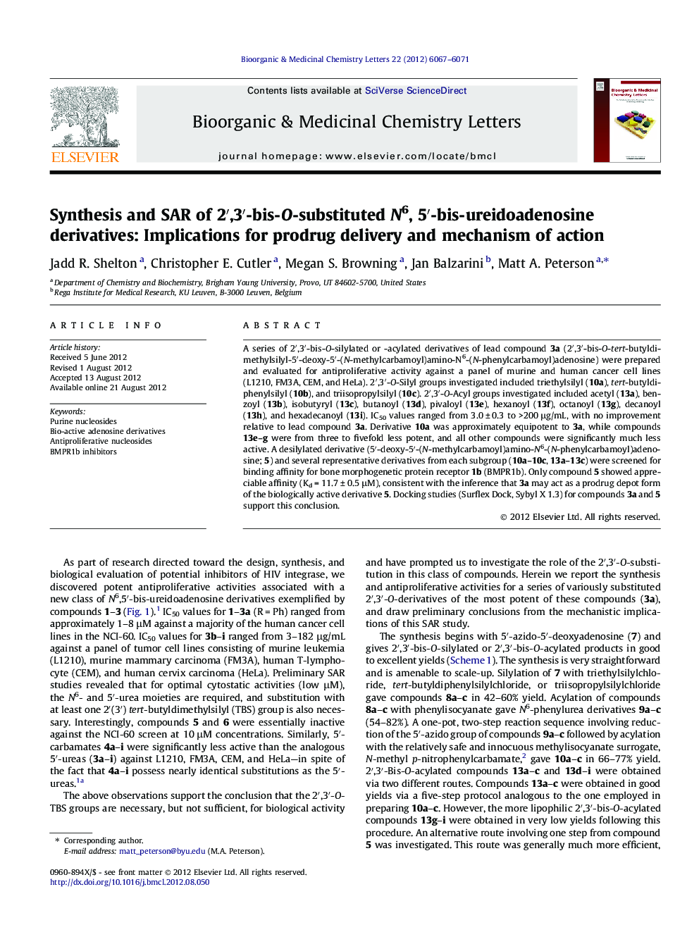 Synthesis and SAR of 2â²,3â²-bis-O-substituted N6, 5â²-bis-ureidoadenosine derivatives: Implications for prodrug delivery and mechanism of action