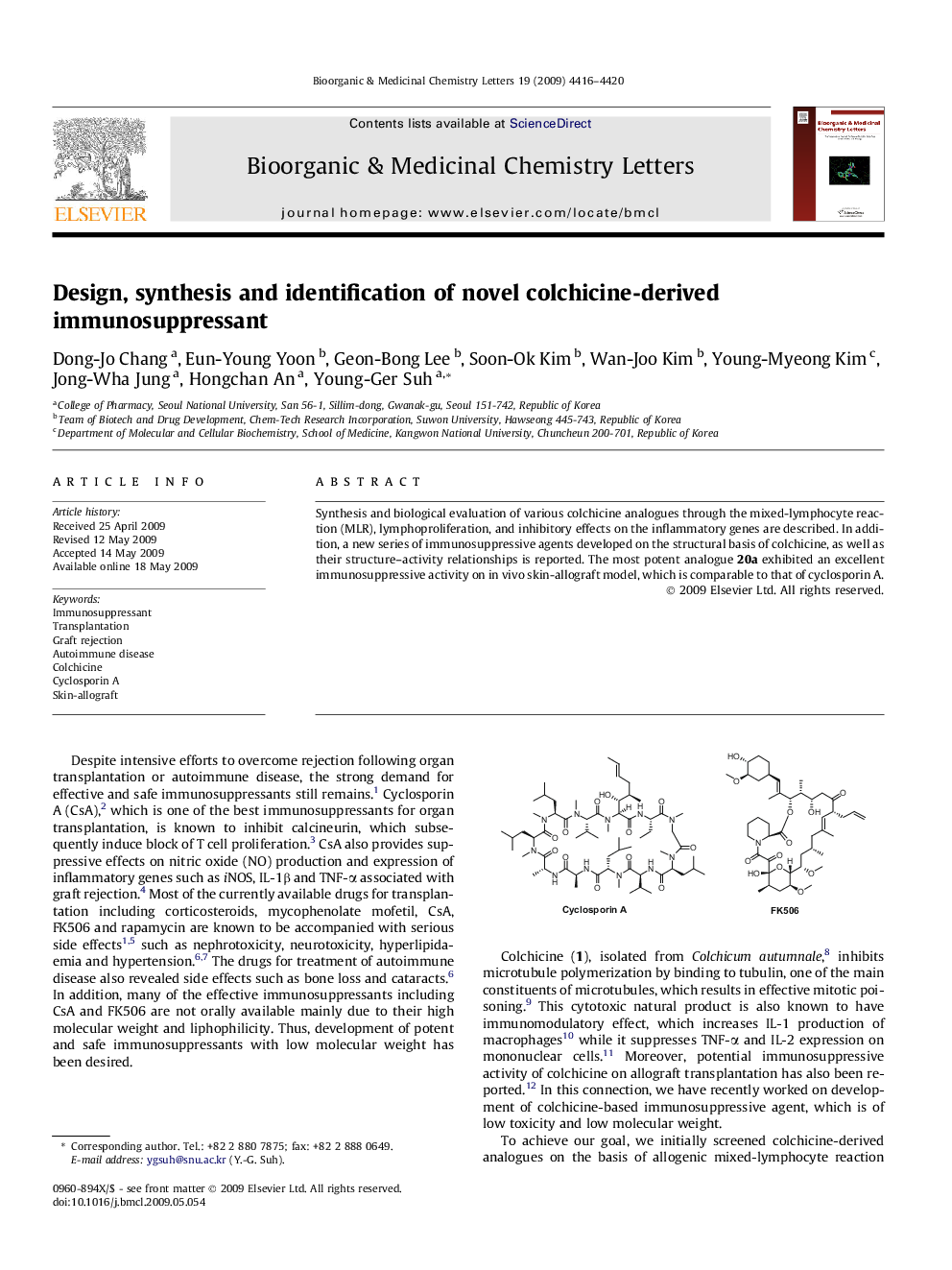 Design, synthesis and identification of novel colchicine-derived immunosuppressant