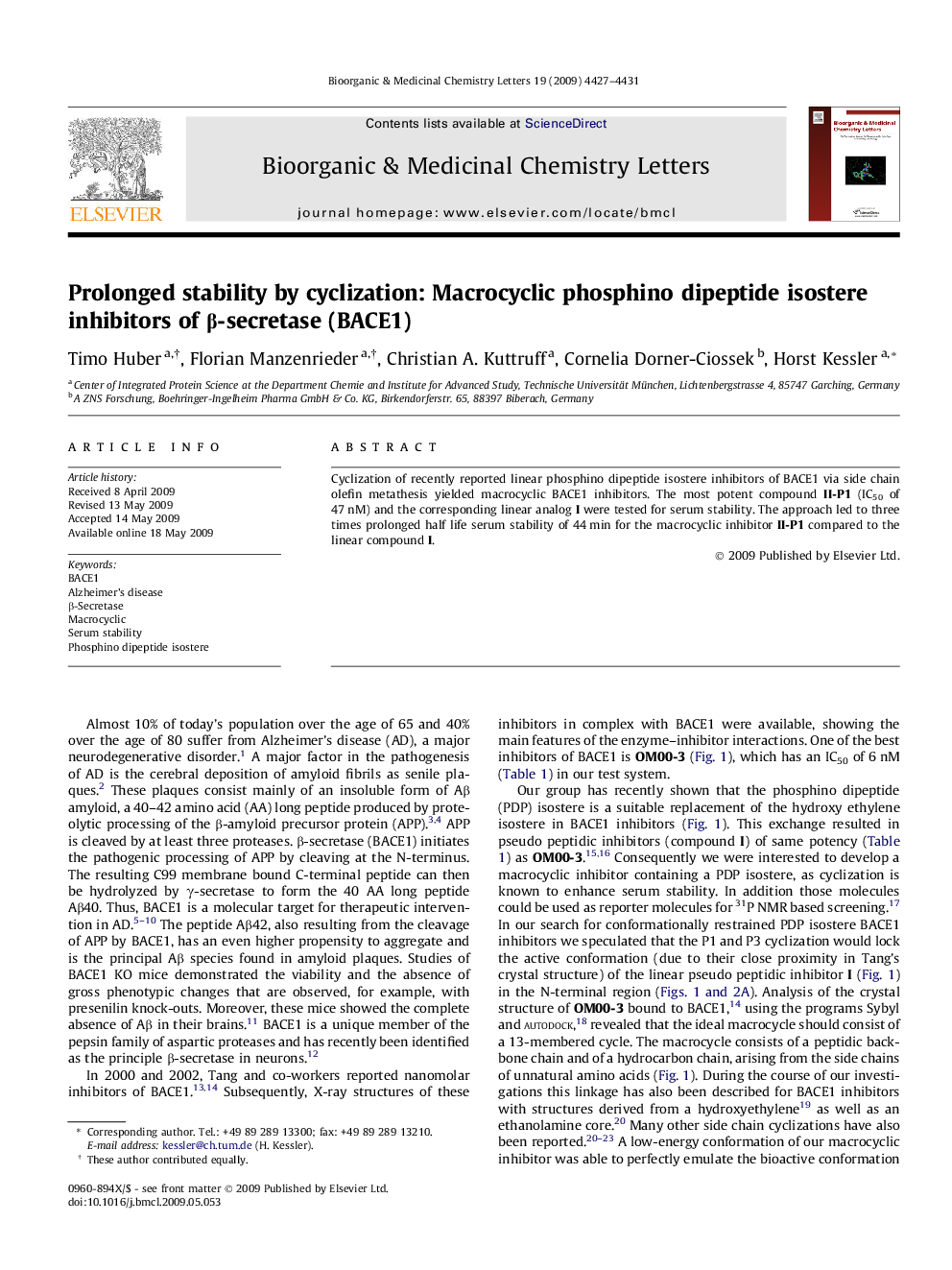 Prolonged stability by cyclization: Macrocyclic phosphino dipeptide isostere inhibitors of Î²-secretase (BACE1)