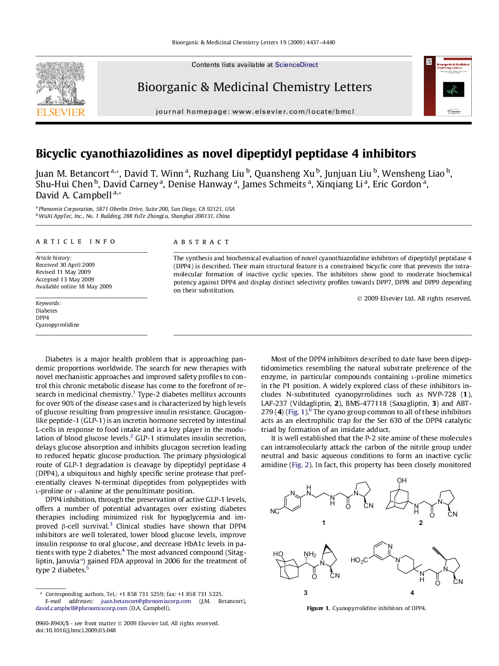 Bicyclic cyanothiazolidines as novel dipeptidyl peptidase 4 inhibitors
