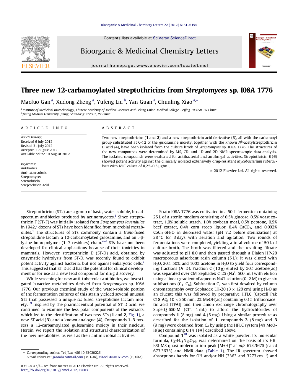 Three new 12-carbamoylated streptothricins from Streptomyces sp. I08A 1776