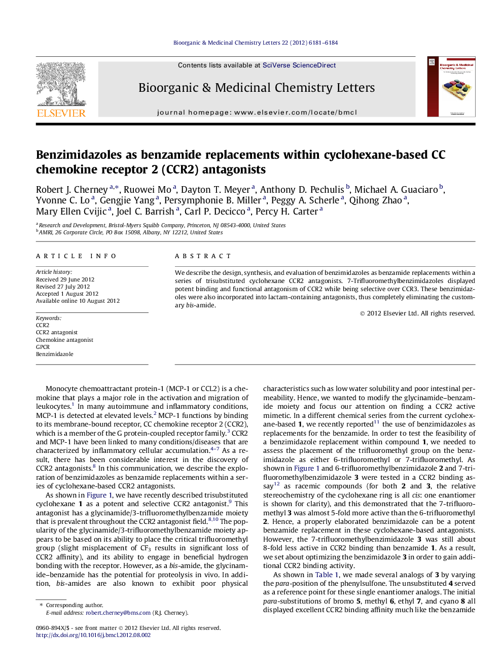 Benzimidazoles as benzamide replacements within cyclohexane-based CC chemokine receptor 2 (CCR2) antagonists