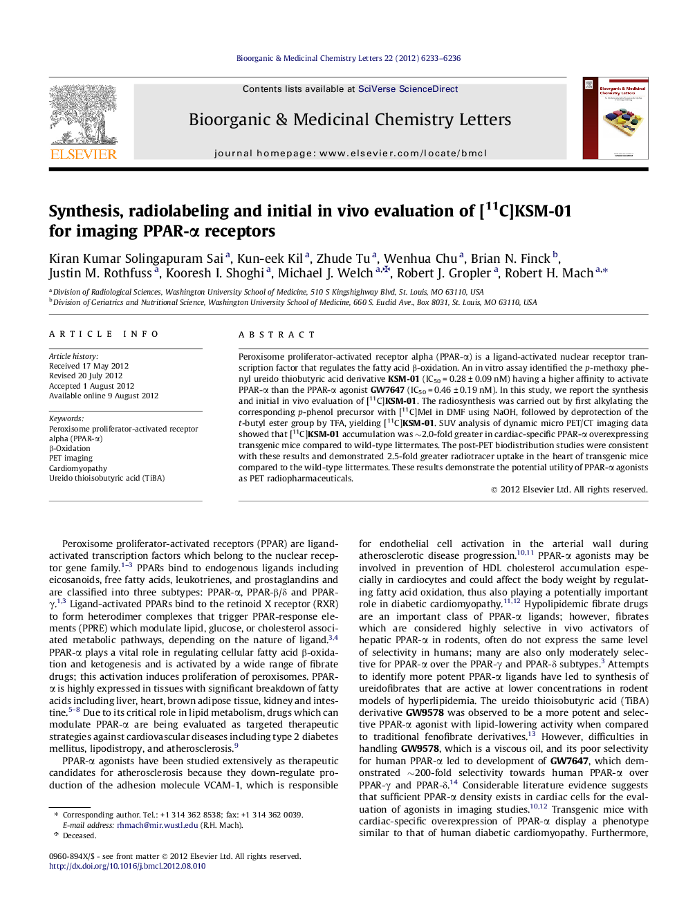 Synthesis, radiolabeling and initial in vivo evaluation of [11C]KSM-01 for imaging PPAR-Î± receptors