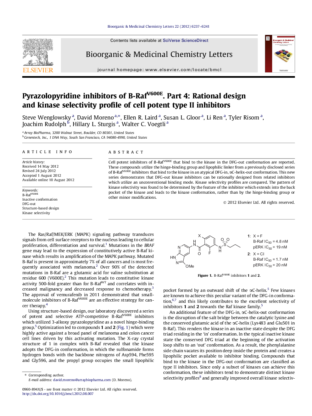 Pyrazolopyridine inhibitors of B-RafV600E. Part 4: Rational design and kinase selectivity profile of cell potent type II inhibitors