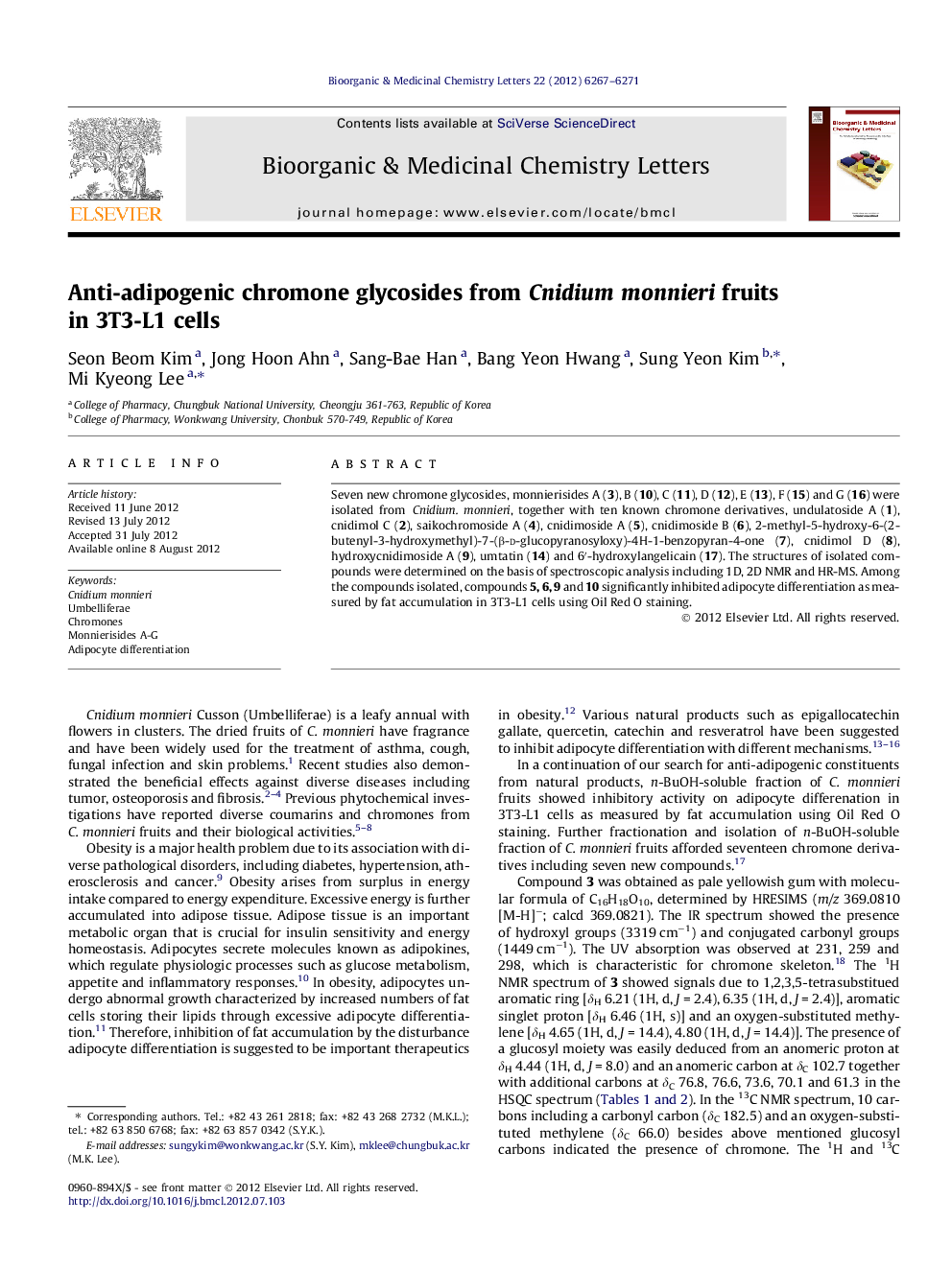 Anti-adipogenic chromone glycosides from Cnidium monnieri fruits in 3T3-L1 cells