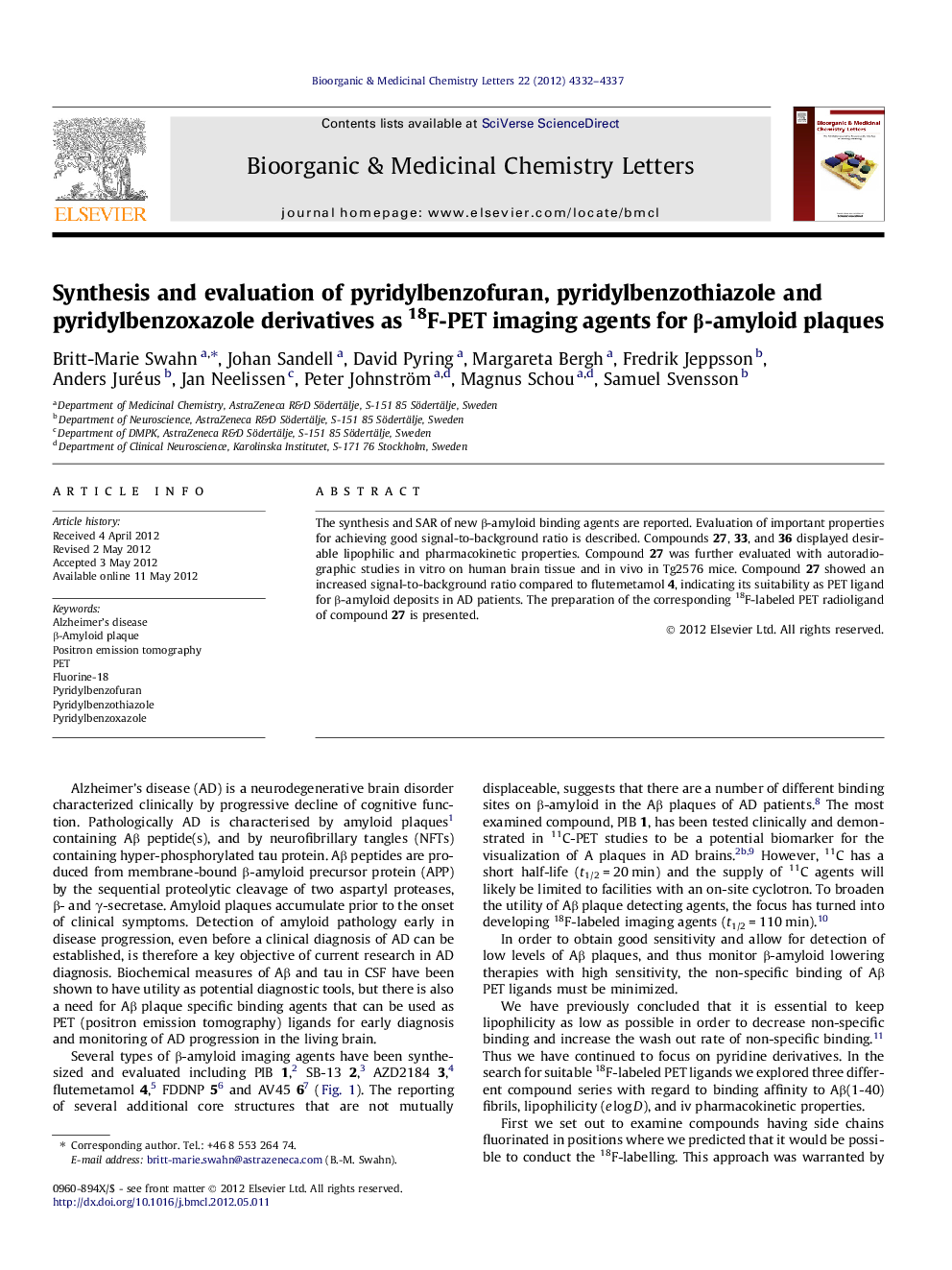 Synthesis and evaluation of pyridylbenzofuran, pyridylbenzothiazole and pyridylbenzoxazole derivatives as 18F-PET imaging agents for Î²-amyloid plaques