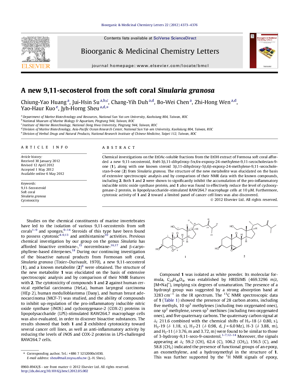 A new 9,11-secosterol from the soft coral Sinularia granosa