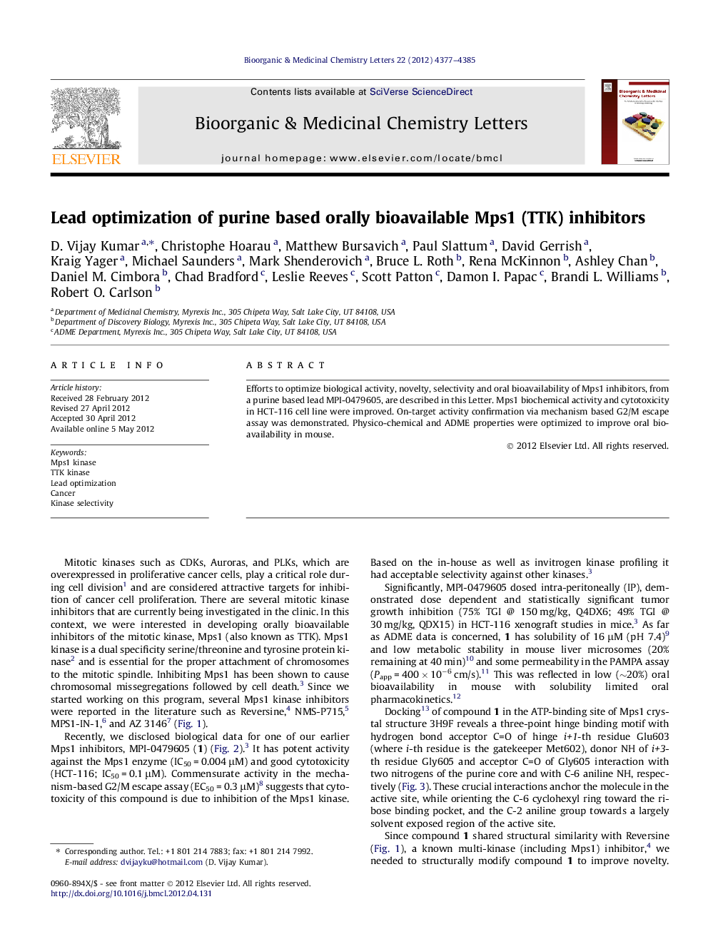 Lead optimization of purine based orally bioavailable Mps1 (TTK) inhibitors