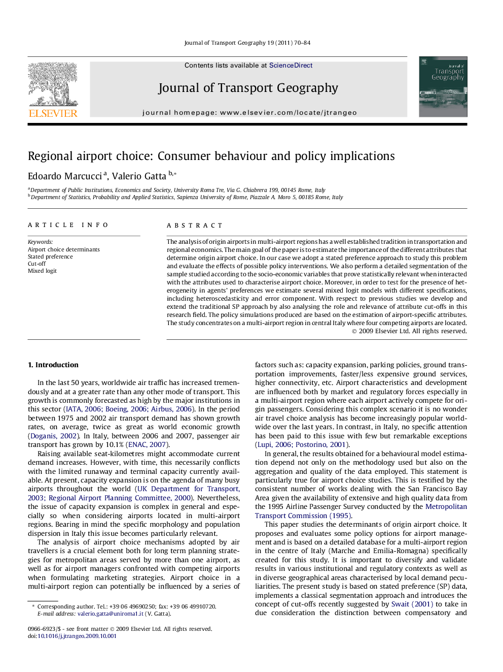 Regional airport choice: Consumer behaviour and policy implications